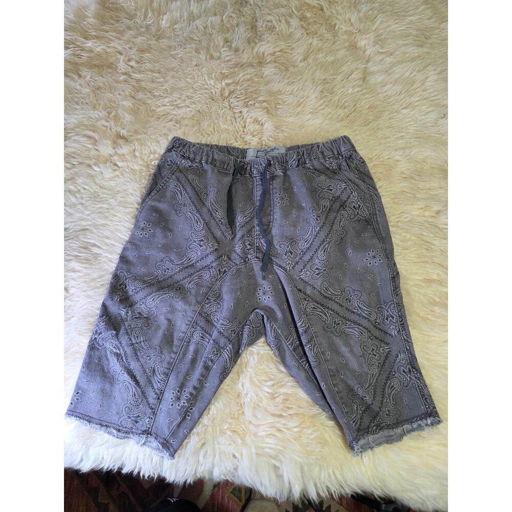 Blacksmith GRAY Paisley Harem cut JEAN shorts elastic waist tie crop distress